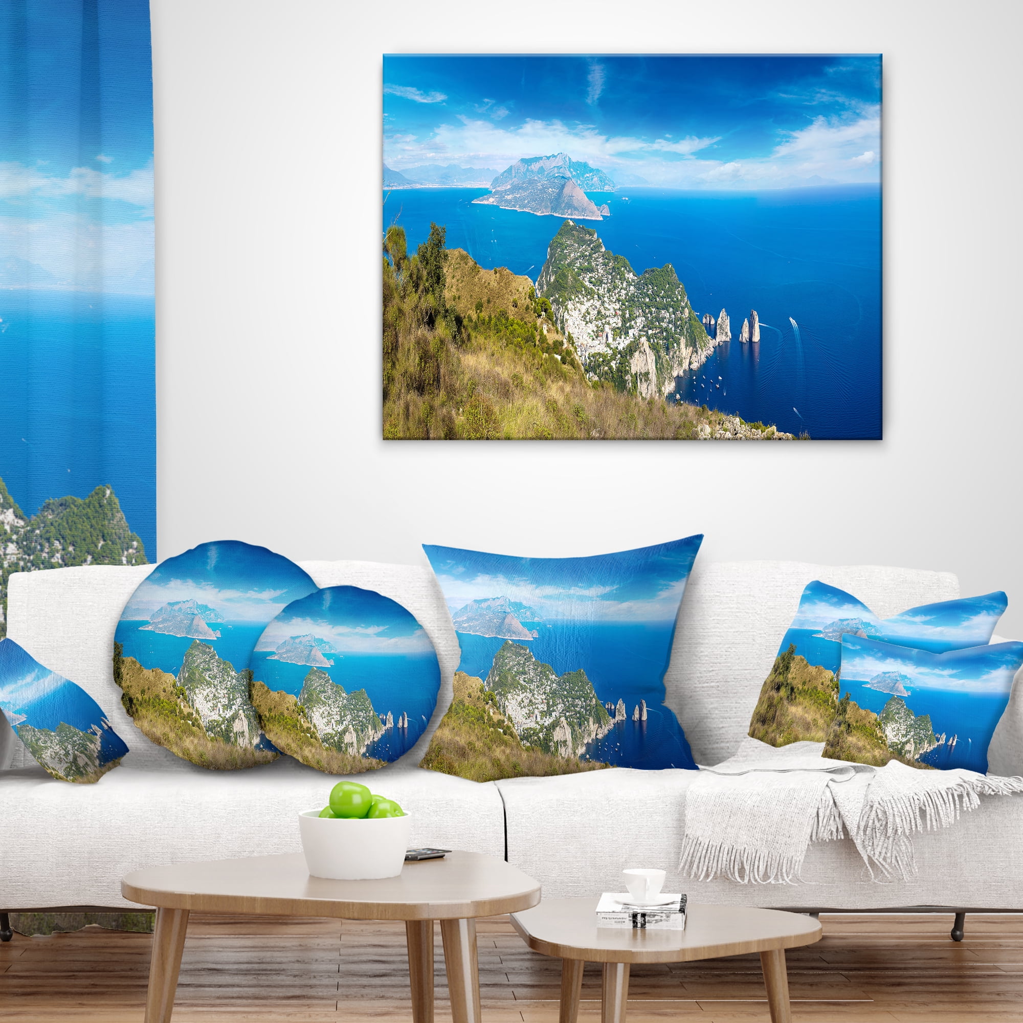 Designart Capri Island in Italy - Photography Throw Pillow - 18x18