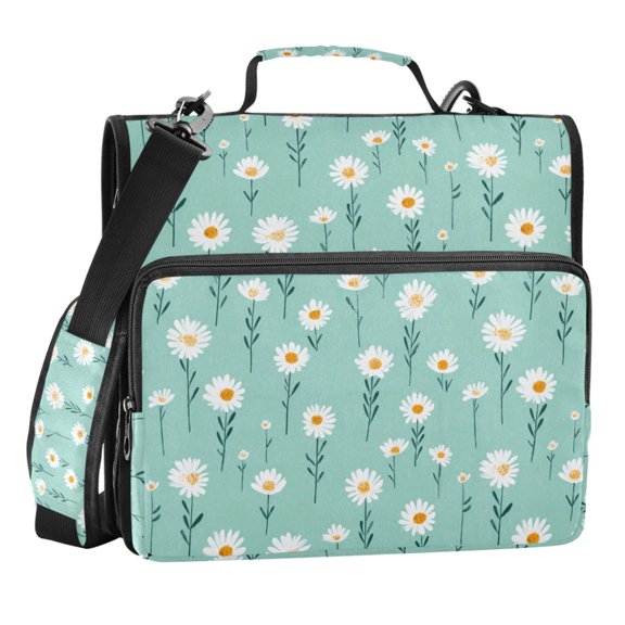 Zipper Binder Painting Daisies 1.5 Inch Binder Folder Bag with Shoulder Strap and Handle