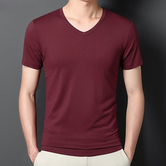 L-5X Plus Size T Shirts for Men Short Sleeve V Neck Basic Tees Tops Mens Casual Solid Color Pullover Stretchy Slim Breathable Workout Tshirts Shirt