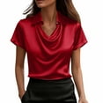 thumbnail image 2 of ClodeEU Women's Silk Satin Cowl Neck Blouse ,Long Sleeves Casual Business Dressy Shirts Office Work Top Red,Womens Plus XL, 2 of 8