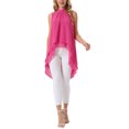 thumbnail image 2 of INSPIRAR CHIC Blusas sin mangas de gasa para mujer con cuello alto, lazo en la espalda, dobladillo asimétrico, camiseta de verano M Rosa intenso, 2 of 6