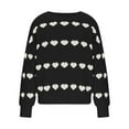 thumbnail image 4 of Zedker Women'S Striped Heart-Shaped Printed Casual Crewneck Long Sleeve Comfy Loose Pullover Pointelle Knitted Sweaters for Fall,Black,L, 4 of 9