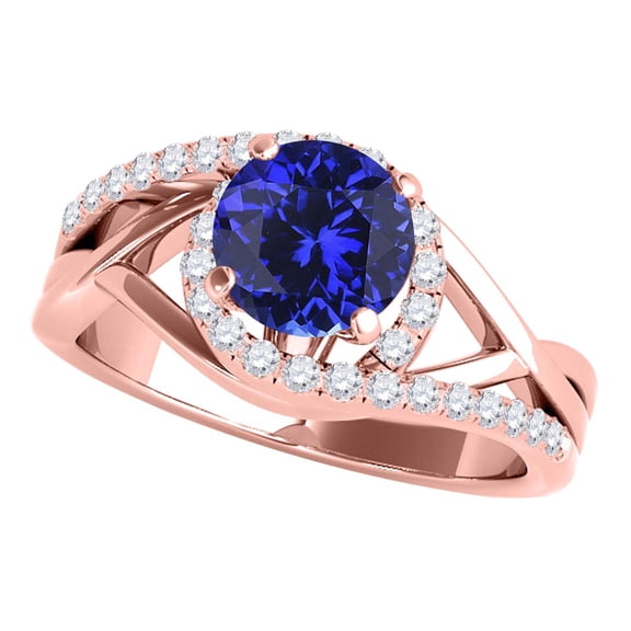 Aonejewelry 1.15 Ct. Created Tanzanite and Diamond Engagement Ring Crafted In 14k Solid Rose Gold