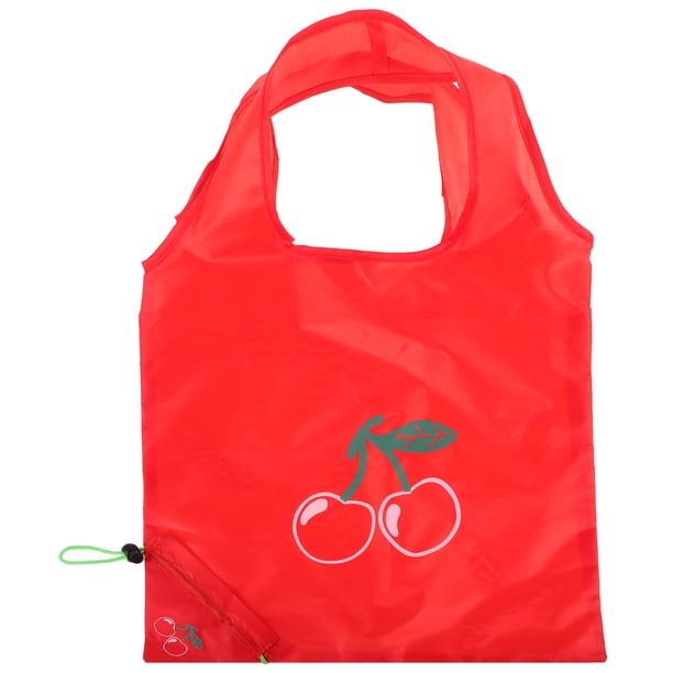 5 bolsas ecológicas con estampado de cerezas, plegables, reutilizables, para la compra y portátiles.