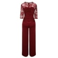 thumbnail image 4 of Women's Plus Size 2 Piece Outfits Lace Jumpsuit Three Quarter Sleeve Party And Evening Casual Jumpsuit Red M, 4 of 5