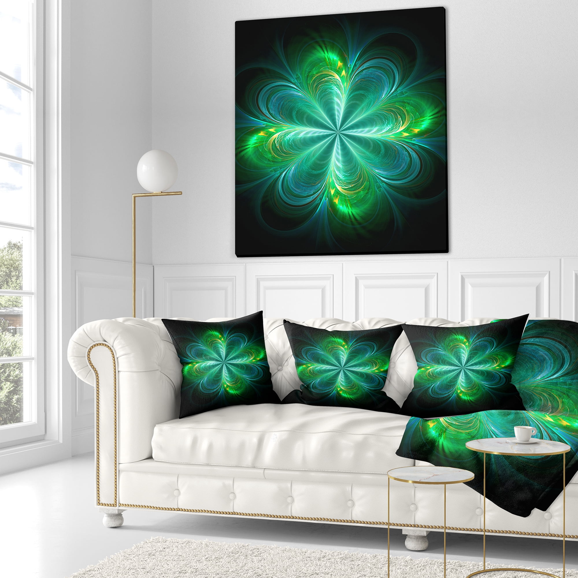 Designart Green Fractal Flower Blooming - Abstract Throw Pillow - 18x18