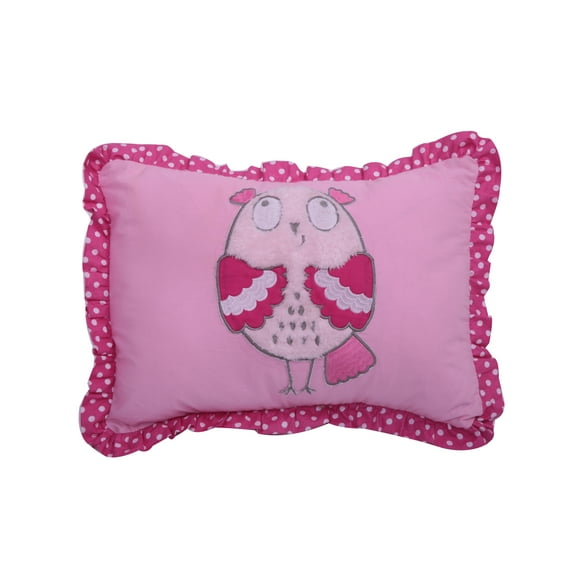 Bacati - Owls Toddler Pillow in Pink/Grey Print, 100% Cotton Cover