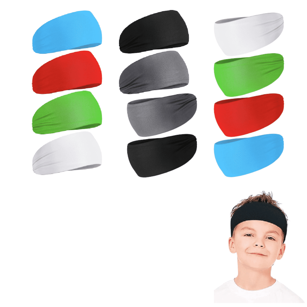 TRIANU 12 Pack Boys Headband Kids Sweatband Youth Sweatbands Toddler