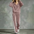 thumbnail image 6 of Tqcoqu Women's 2 Piece Velour Tracksuit,V Neck Hooded Long Sleeve Top & Wide Leg Pants with Side Stripe,Casual Loungewear Plus Size Outfit Set,Pink Women's S-XXL, 6 of 6