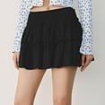 thumbnail image 4 of Summer Skirts for Women 2025 Vacation Cotton Ruffle Elastic Waist A-Line Casual Short Skirt Black S, 4 of 7
