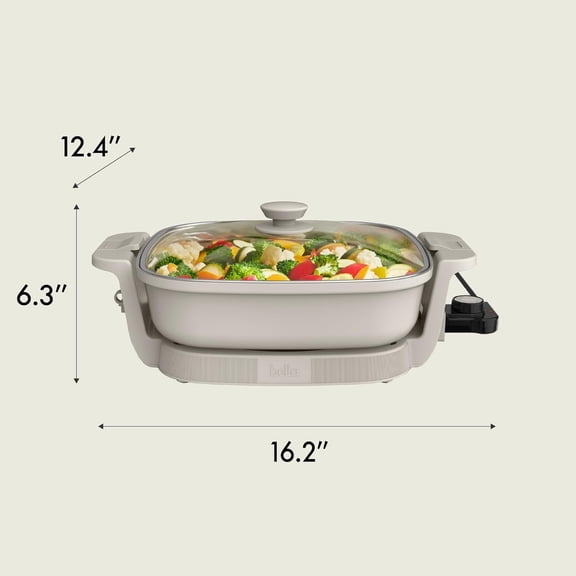 Bella Make & Take Electric Skillet - Oatmilk, Fits-anywhere ™   Kitchenware, EverGood ™   Ceramic Coating, Adjustable Temperature, Dishwasher-Safe Lid, Cast Aluminum Base, 1200 Watt