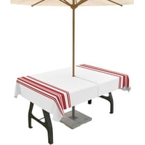Outdoor Tablecloth with Umbrella Hole and Zipper Red Ticking Vertically Stripe Tablecloths 60x84 Outside Table Cloths Simple Style White Patio Table Cover for Outdoor Tables Picnic Garden Party