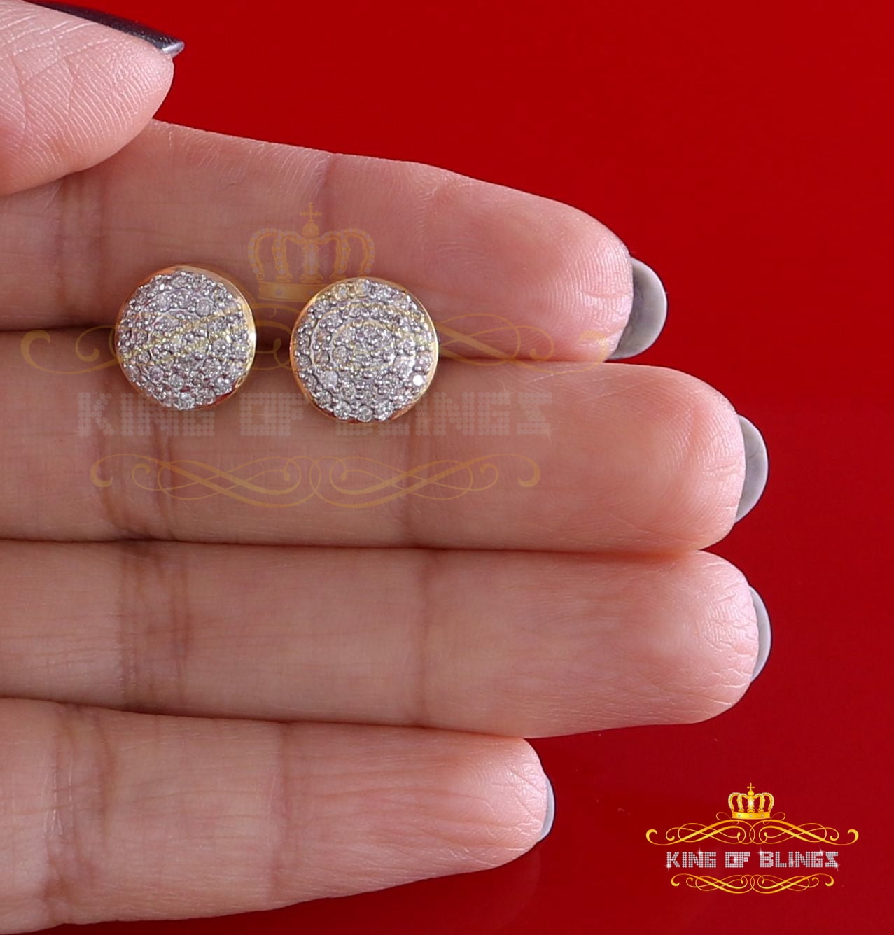 King of Bling's 10K Real Yellow Gold Real Diamond 0.75CT Men's/Women's Stud Round Earring
