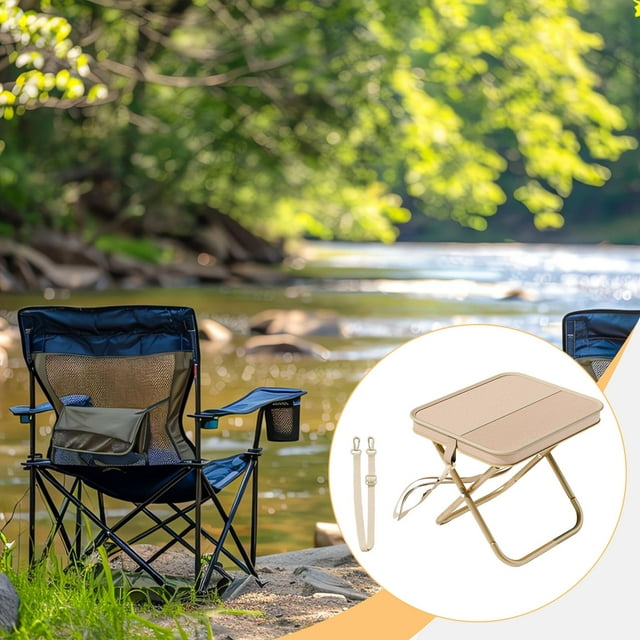 Taburete plegable con asiento de tela Oxford, soporte resistente, silla de pesca portátil, resistente Caqui