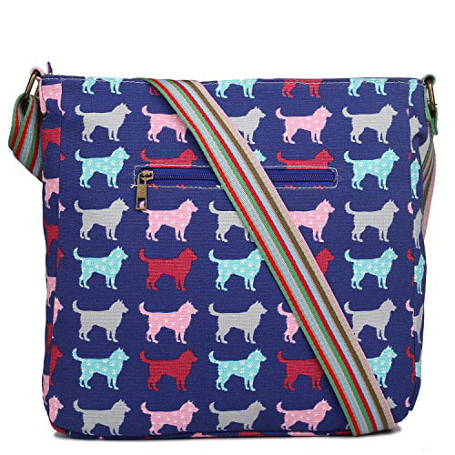 Miss Lulu Womens Canvas Dog Cat Print Cross Body Messenger Bag Shoulder Bag 