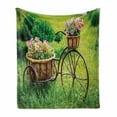 thumbnail image 1 of Flower Soft Flannel Fleece Blanket, Vintage Antique Rusty Bike with a Basket Flowers in a Spring Time Garden Photo Print, Cozy Plush for Indoor and Outdoor Use, 70" x 90", Multicolor, by Ambesonne, 1 of 6