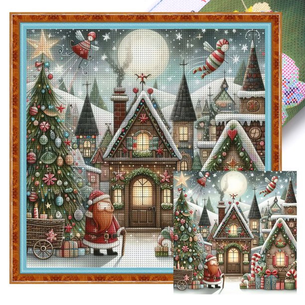 Hilo Algodón Ecológico Bordado Punto Cruz Papá Noel Impreso 11CT 50x50cm