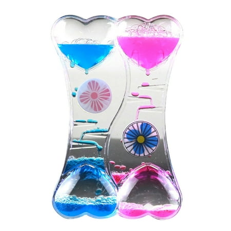 

Double Heart Liquid Motion Bubble Drip Oil Hourglass Timer Clock Kids Toy Gift