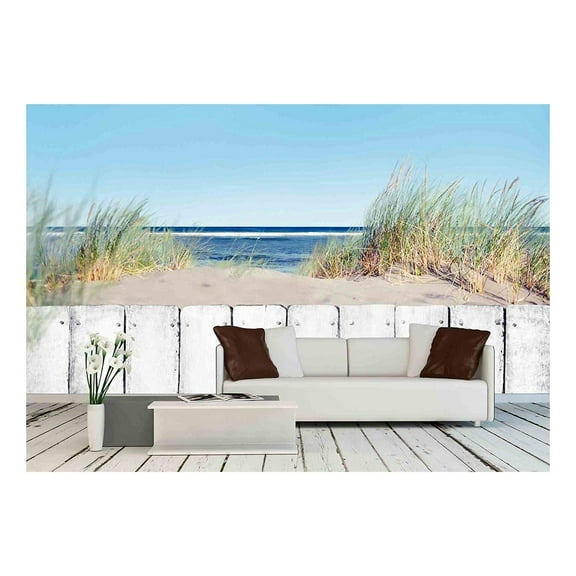 wall26 - Beach and Fence - Removable Wall Mural | Self-Adhesive Large Wallpaper - 66x96 inches