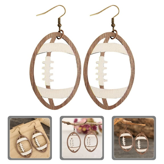 GOOHOCHY Brown Football Shaped Wooden Dangle Earrings for Women Lightweight and Comfortable