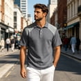 thumbnail image 2 of Fabrcox Mens Polo Shirts Short Sleeve Collared Henley Men's Linen Shirt Lightweight Relaxed Fit Color Block Vacation Outdoor Men Golf Shirt Gray XL, 2 of 7