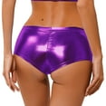 thumbnail image 2 of Sxiwei Women Metallic Booty Shorts Shiny Bottoms for Dancing, Raves, Festivals, Costumes Purple S, 2 of 6