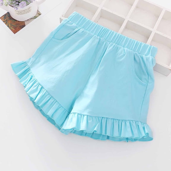 piuwrlz Shorts for Children's Boys Girls Elastic Solid Color Single Piece Short Trousers Blue Size 8-9 Years