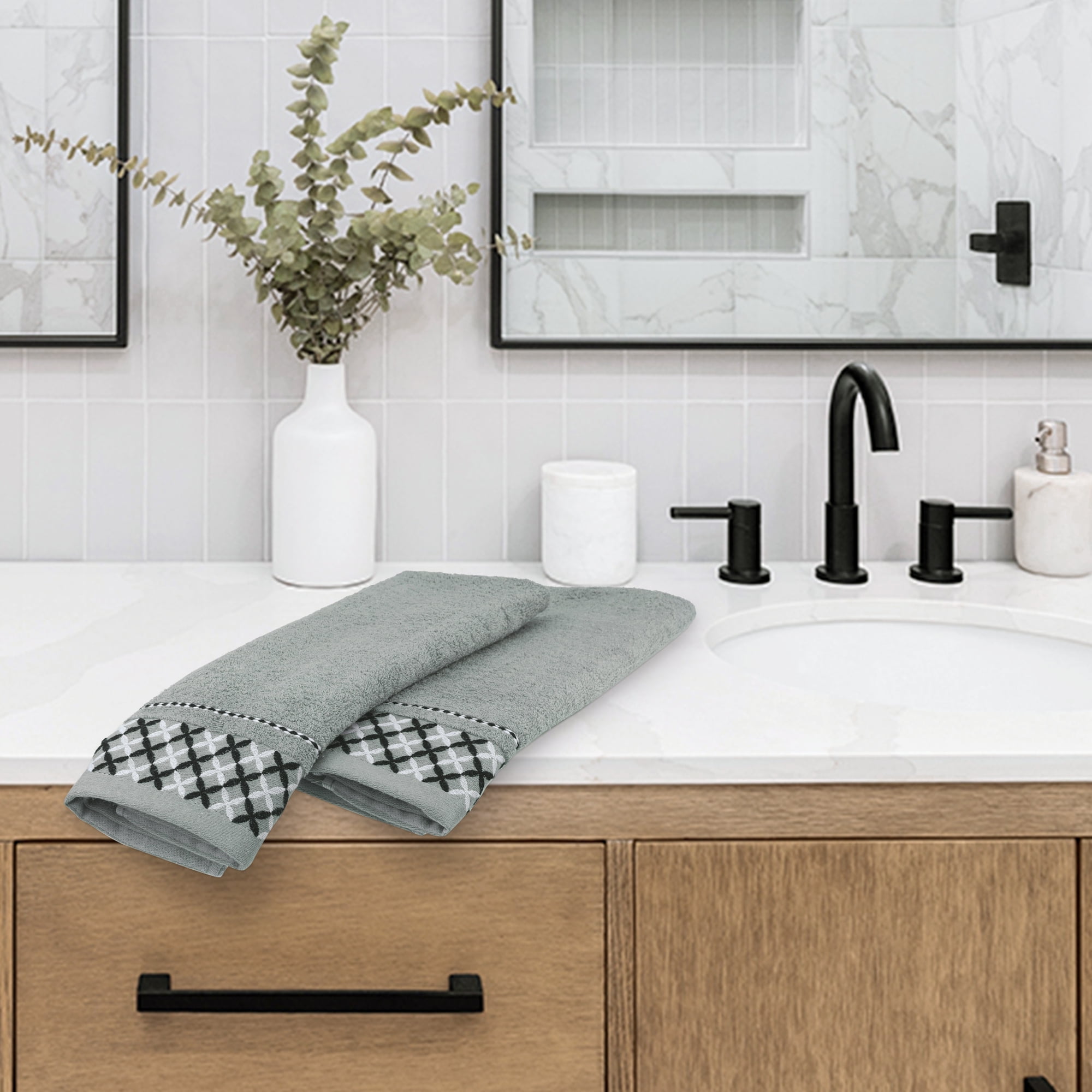 Unique Bargains Cute Pattern Decorative Hand Towel Set Khaki 4-Piece