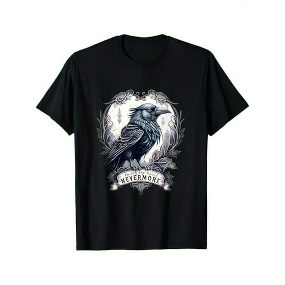 Quoth The Raven Nevermore by Edgar Allan Poe T-Shirt, 100% Cotton, Gifts for Men Dad Husband Grandpa, S-XXXL, Black