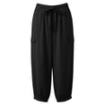 thumbnail image 6 of Feancey Cropped Pants for Women Summer Linen Harem Capri Pants Baggy Casual Cargo Pants Solid Color Lounge Cropped Trousers with Pockets Black M, 6 of 9