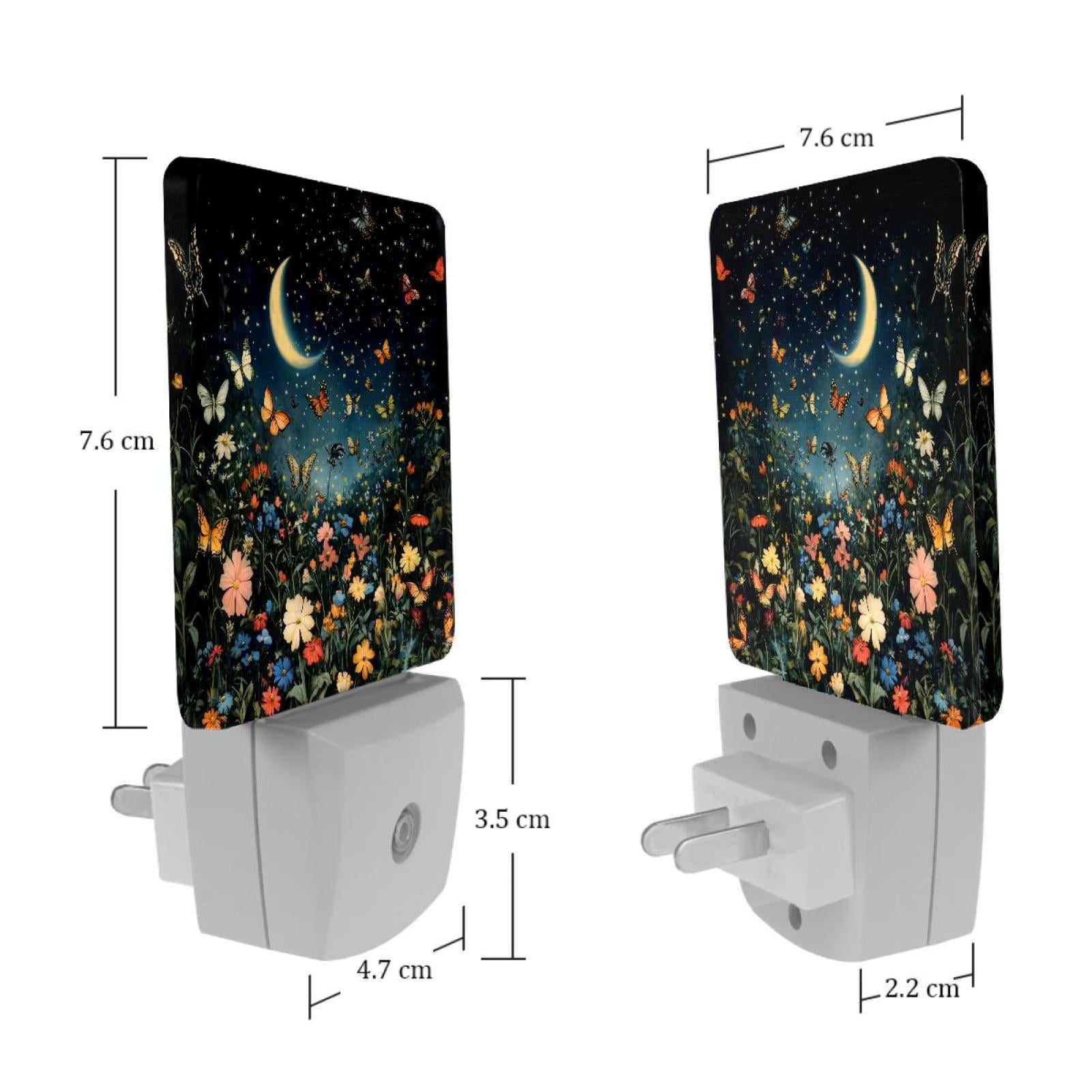 PhooArto Moon Colorful Butterflies Flower Plug in LED Night Light Auto Sensor Dusk to Dawn Decorative Night for Bedroom, Bathroom, Kitchen, Hallway, Stairs, Baby's Room, Energy Saving