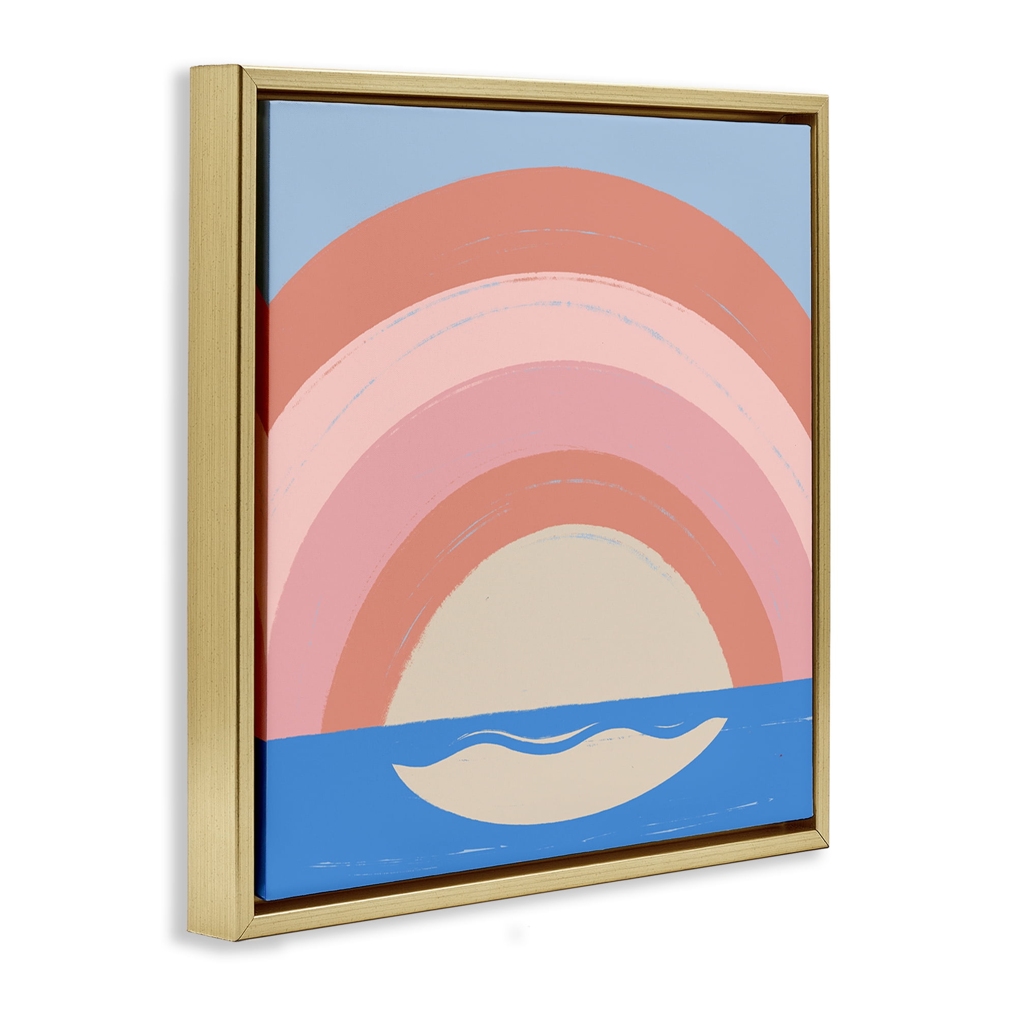 Stupell Industries Ocean Rainbow Reflection Landscape & Nature Painting Gold Floater Framed Canvas Art Print Wall Art, 18 x 18