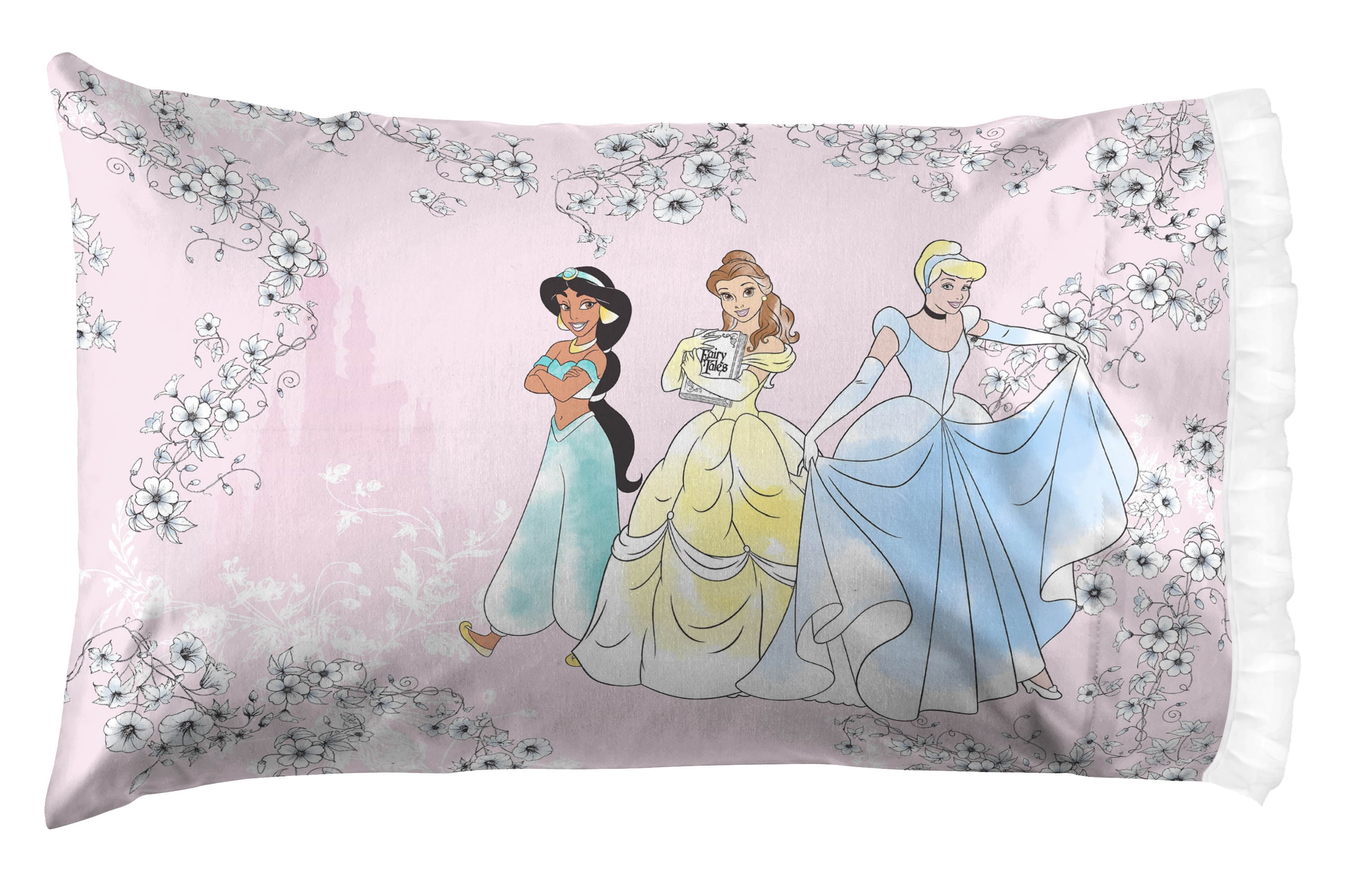 Princess Floral Gardens 2-Piece Twin/Full Reversible Comforter Set, Polyester Microfiber, Pink & White, Disney