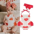 thumbnail image 3 of Douhoow Baby Girl Valentine's Day Bodysuit Summer Infant Heart Print Backless Jumpsuits, 3 of 9