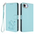 thumbnail image 2 of Wallet Leather Case For iPhone 17e / iPhone 16e 6.1",with Card Holder,wristband, Shockproof Kickstand Embossed Love Cat Phone Case,Mint Green,For iPhone 17e / 16e, 2 of 8