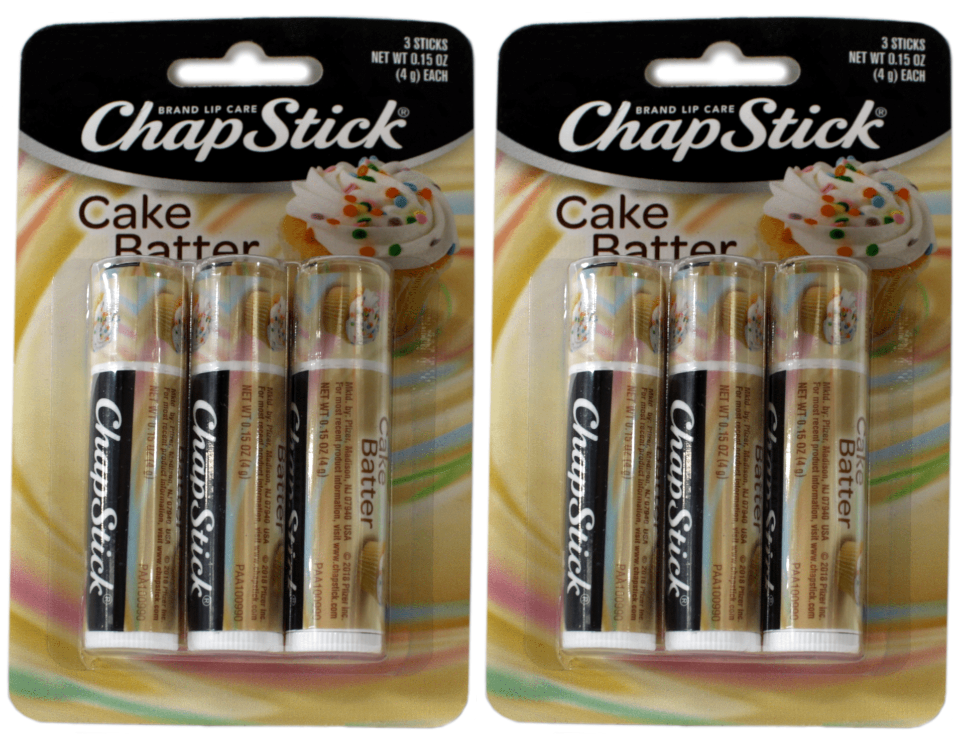 ChapStick Cake Batter Flavored Lip Balm 3 Count 0.15 oz tubes Pack of 2, 6 sticks total