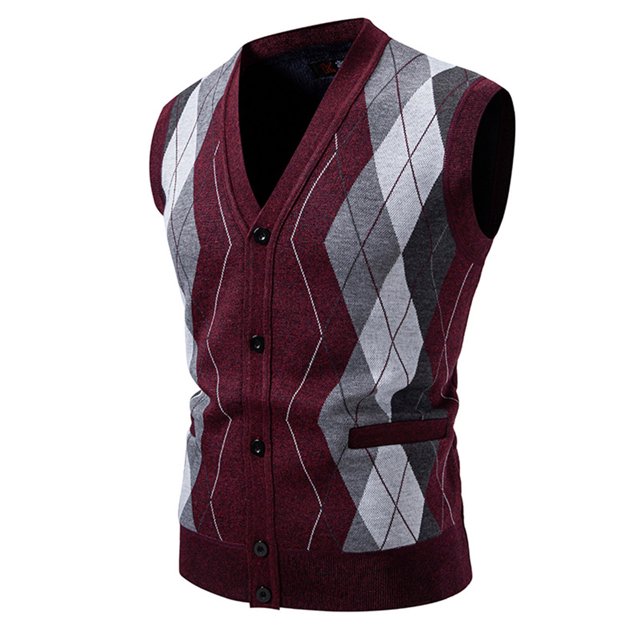 Vest for Men, V Neck Knit Cardigan, Polyester Waistcoat Coat, Regular Length, 1 Pc