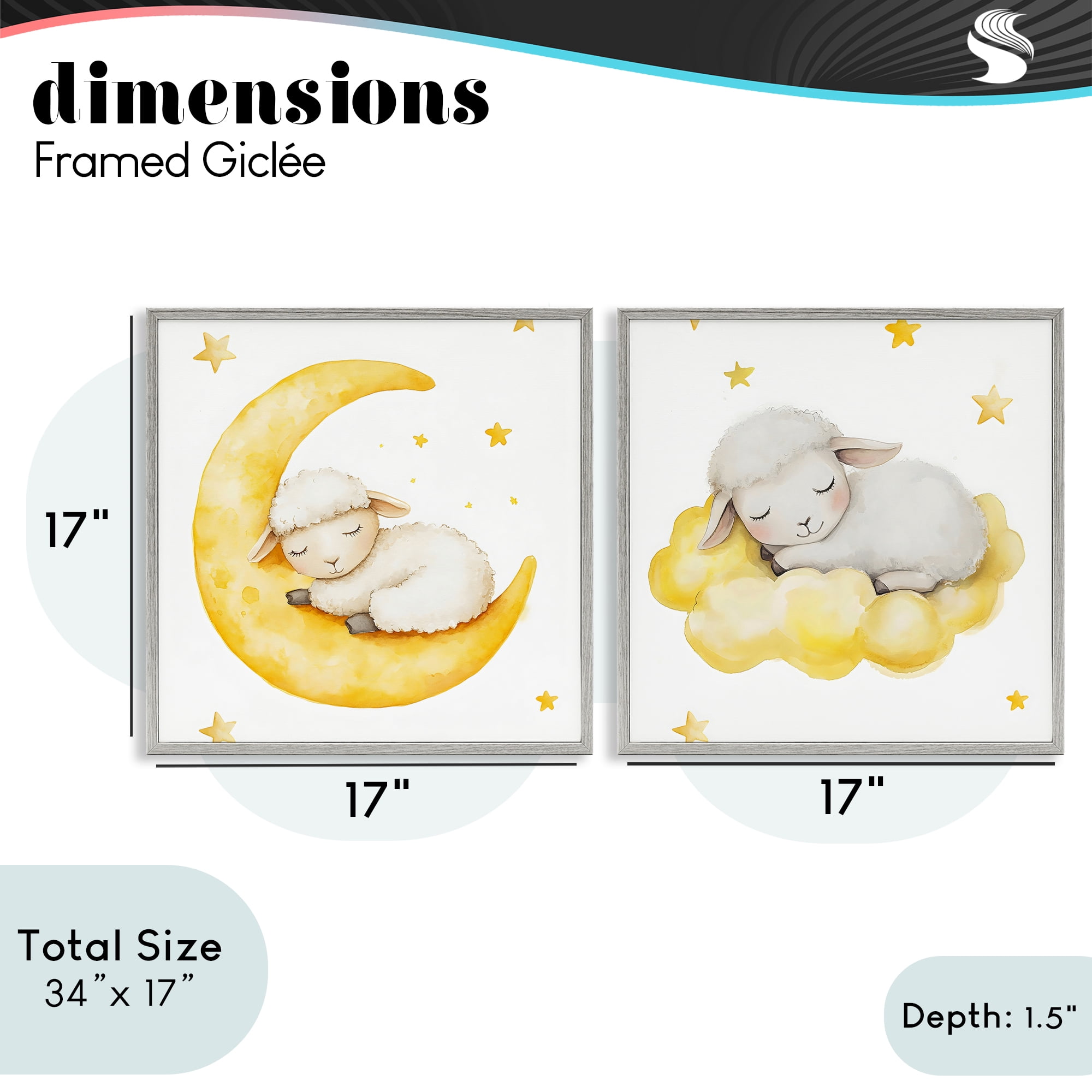 Stupell Industries Sleeping Sheep Cloud and Moon 2 Piece Gray Framed Giclee Art Set, design by LSR Design Studio