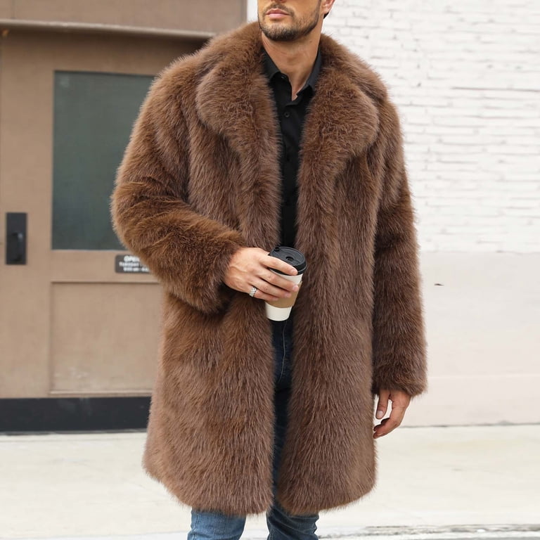 ジャケット・アウター Lounge Lizard ALPCA SHAGGY P COAT BROWN BiZtdJrK Men's Leopard Faux Fur Coat Long Cardigan Jacket Winter