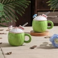 thumbnail image 2 of Taza de café de cerámica con forma de coco, con asa, tapa, mini sombrilla, pajita y resistente a altas temperaturas. Ideal para el verano., 2 of 8