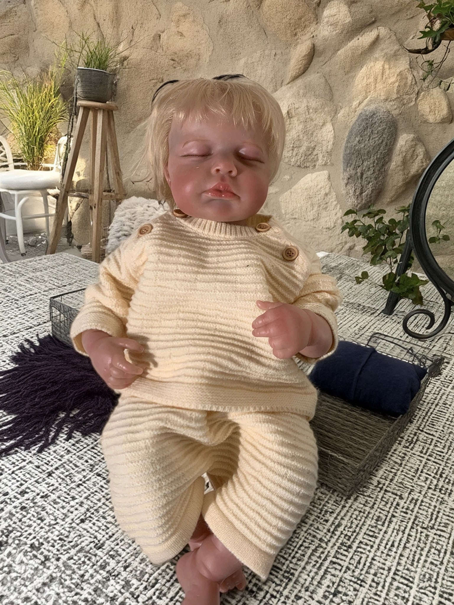 19inch Lifelike Reborn Baby Doll Loulou Full Body Soft Touch Cuddly Newborn Multiple Layers 3D Skin Painting