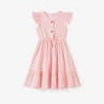 thumbnail image 3 of PatPat Pink Dresses Mommy and Me Solid Color Button Cotton V-neck Tiered Dress,Baby Girl Romper 12-18M, 3 of 10