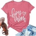 thumbnail image 4 of Lkhaha Womens Graphic T Shirts Boy Heart Mom Letter Print Summer Short Sleeve Casual Plus Size Outfits Pink S, 4 of 5