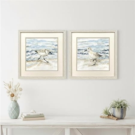 HomeRoots 653065 Beach Sandpipers Distressed White Framed Wall Art, Set of 2