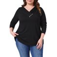 thumbnail image 1 of Blusas de mujer de talla grande Agnes Orinda, camisetas de pullover de manga larga, cuello en V, con botones, sueltas, 2X, negras, 1 of 6
