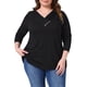 thumbnail image 1 of Blusas de mujer de talla grande Agnes Orinda, camisetas de pullover de manga larga, cuello en V, con botones, sueltas, 2X, negras, 1 of 6