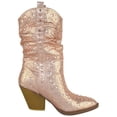 thumbnail image 3 of Forever Women’s Rhinestone Cowboy Boots – Sparkly Western Mid Calf Boots, Glitter Cowgirl Boots with Chunky Heel, Pointed Toe Bling Fashion Boots for Women RIVER-35 Rose Gold 6, 3 of 5
