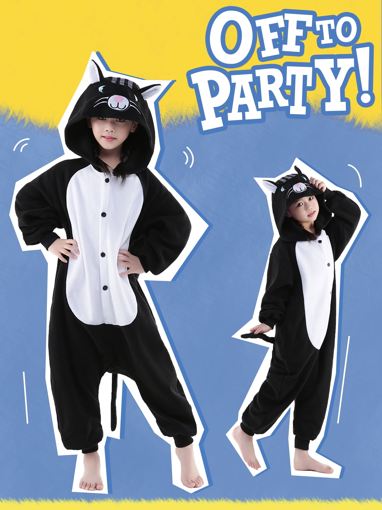Cat Onesie Pajama Kids Unisex Animal Costumes Polyester One-Piece Sleepwear for Boys and Girls 5T