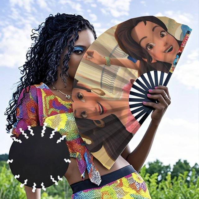 Elena de Avalor Abanico Plegable Chino, Abanico de Mano de Poliéster Plegable, Abanicos para Baile Fiesta Hogar, Adecuado para Hogar, Oficina, Fiesta
