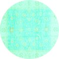 thumbnail image 1 of Ahgly Company Machine Washable Indoor Round Oriental Turquoise Blue Traditional Area Rugs, 3' Round, 1 of 4